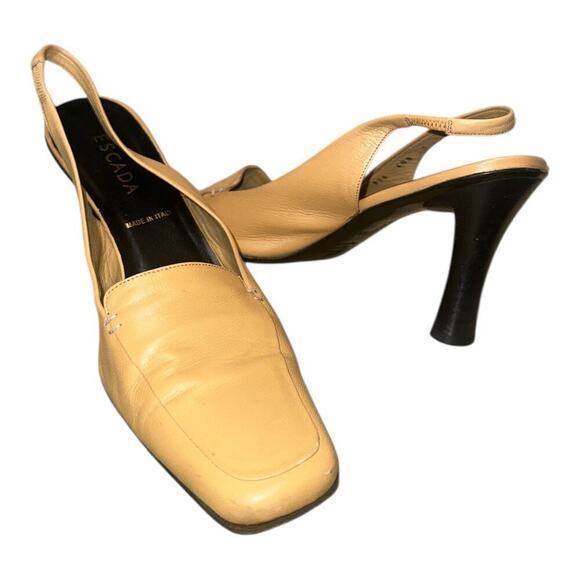 Escada Mustard Yellow Leather Slingback Heels Pumps Size 40.5 US 9.5 - Picture 1 of 12